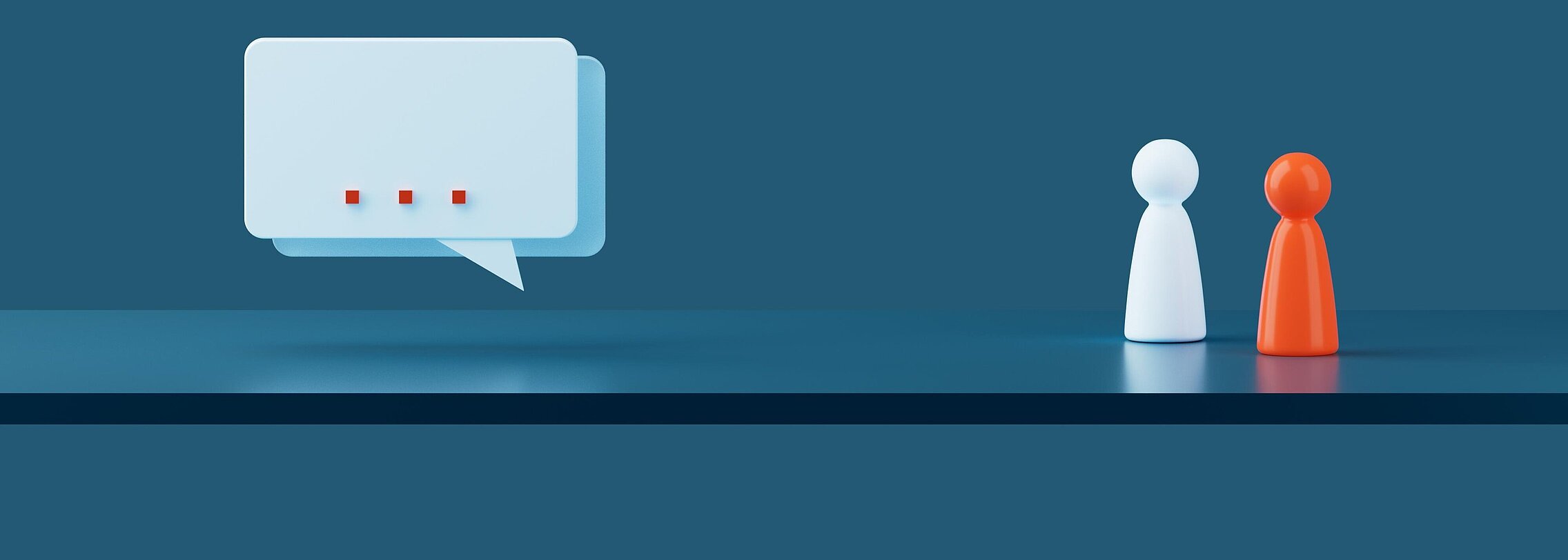 Illustration: Eine Sprechblase und zwei Spielbrett-Figuren